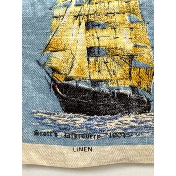 Vintage All Pure Linen MADE IN IRELAND Famous Sailing Ships Columbus Mayflower - Picture 3 of 5